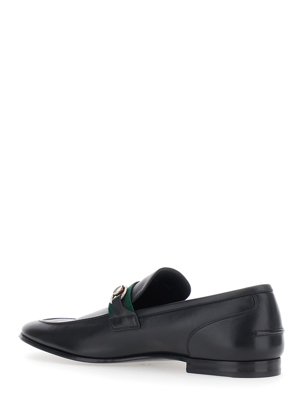 Gucci Men 'Como' Black Loafers With Web Stripe And Horsebit In Leather For Men GUCCI