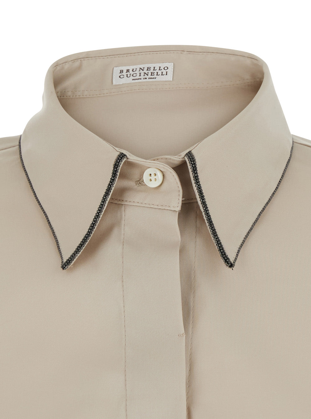 Brunello Cucinelli Women Beige Shirt With Classic Collar With Monil In Cotton For Women BRUNELLO CUCINELLI