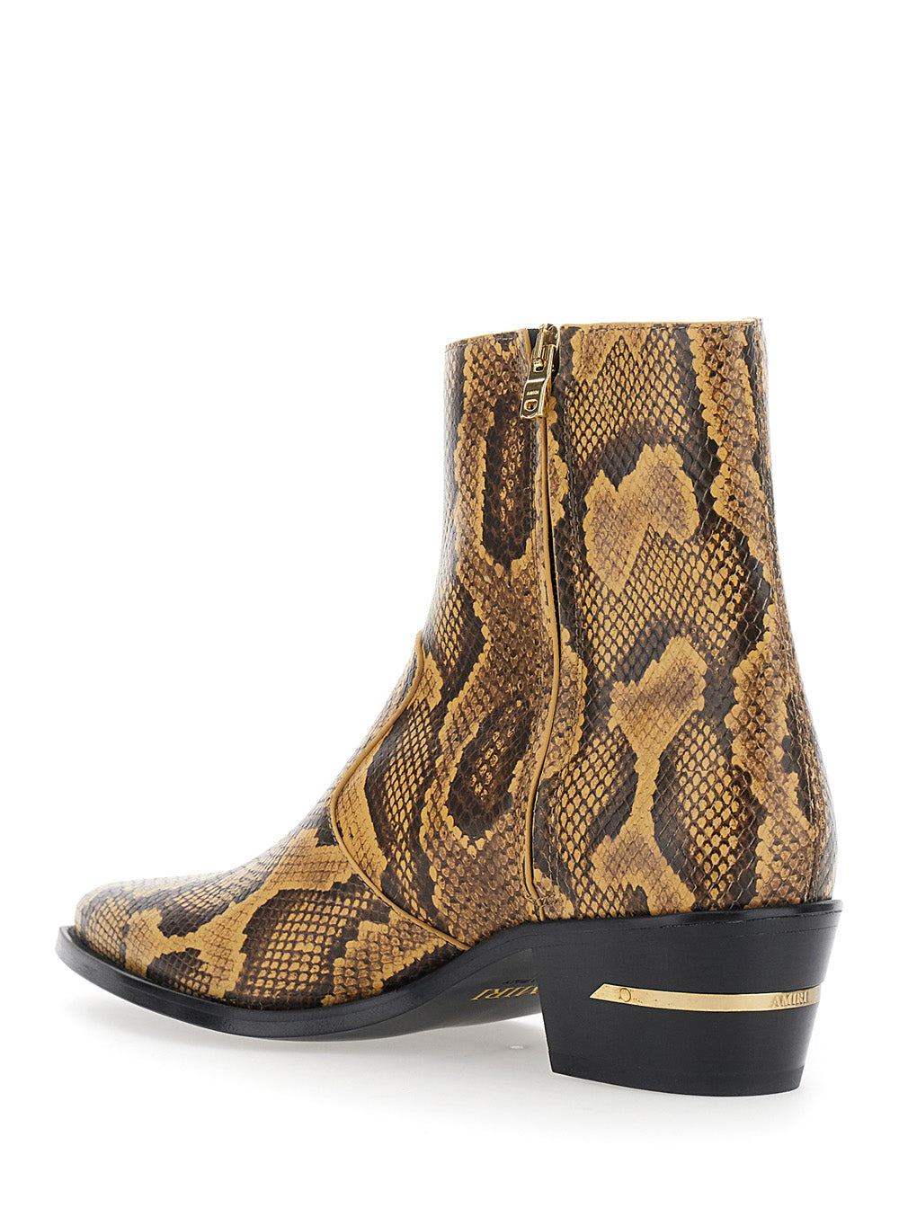 Amiri Men Python Ma Pointy Boots With Sharp Toe And Leather Detail. Brown. Man AMIRI