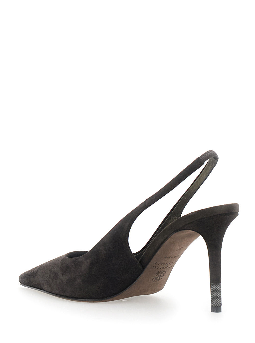 Brunello Cucinelli Women Brown Heeled Sandals With Monile Detail On The Heel In Suede For Women BRUNELLO CUCINELLI