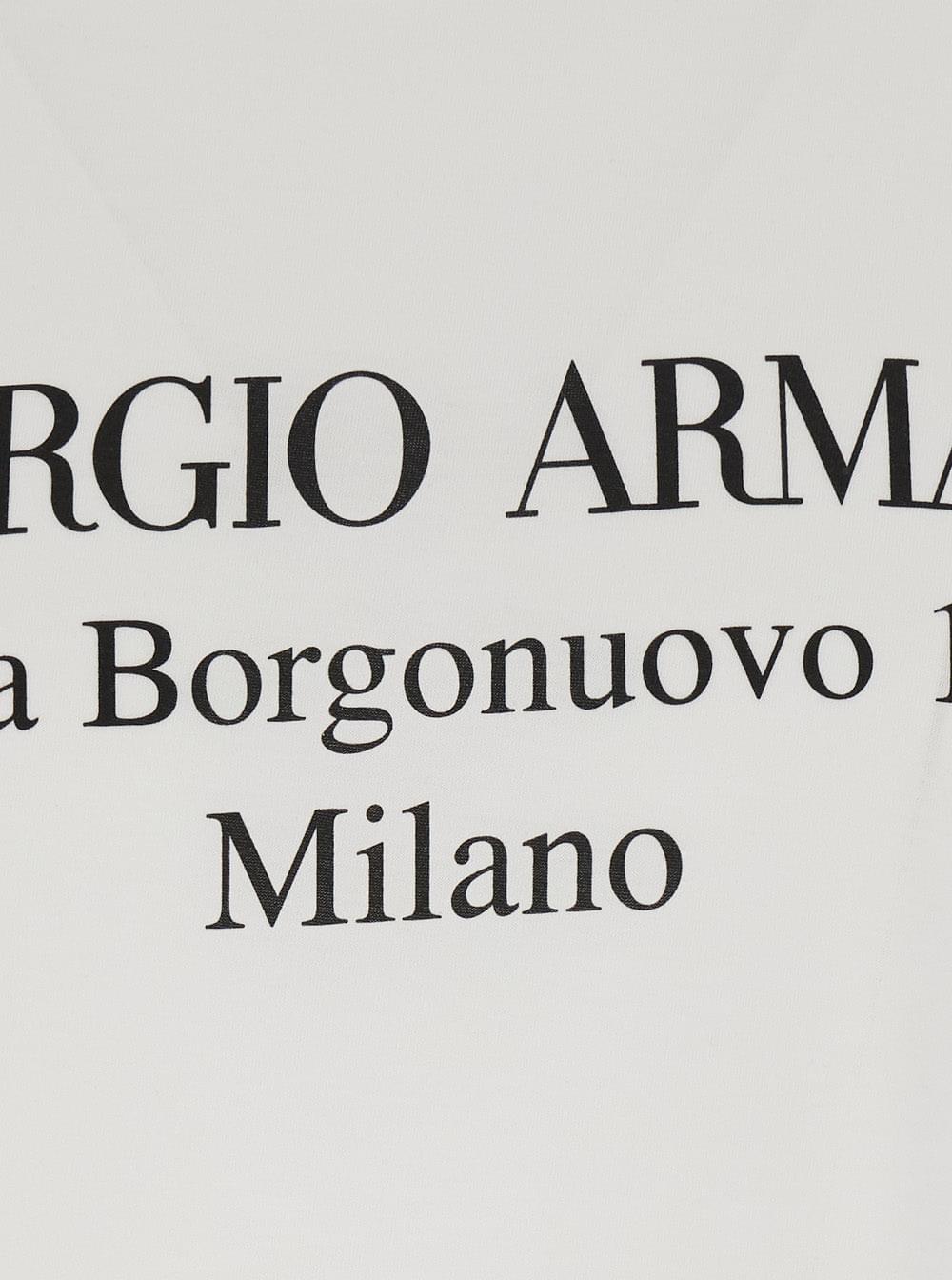 Giorgio Armani Men Crew Neck T-Shirt With Address Print And Short Sleeves In White Cotton For Men GIORGIO ARMANI