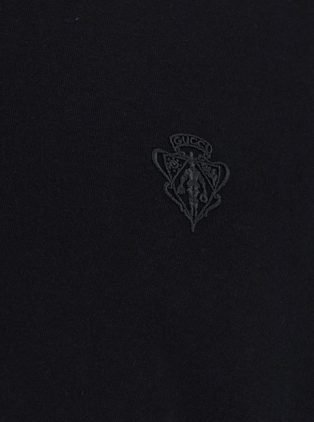 Gucci Men Black Crew Neck T-Shirt With Crest Embroidery On The Front In Blend Cotton For Men GUCCI