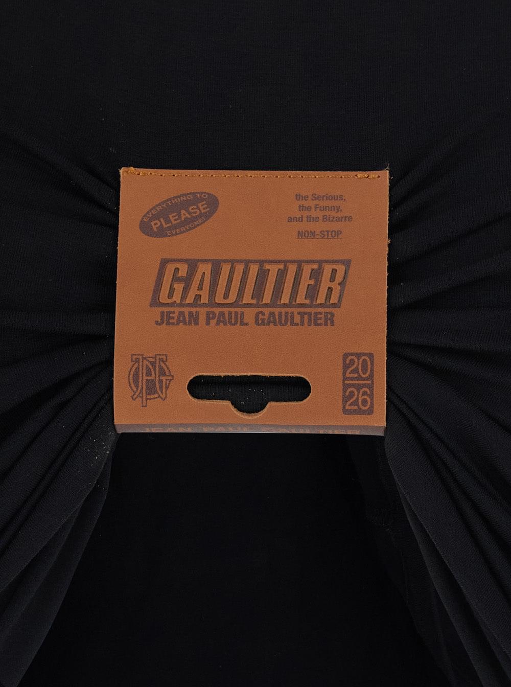 Jean Paul Gaultier Women Long Sleeve Top With Black Leather Detail JEAN PAUL GAULTIER