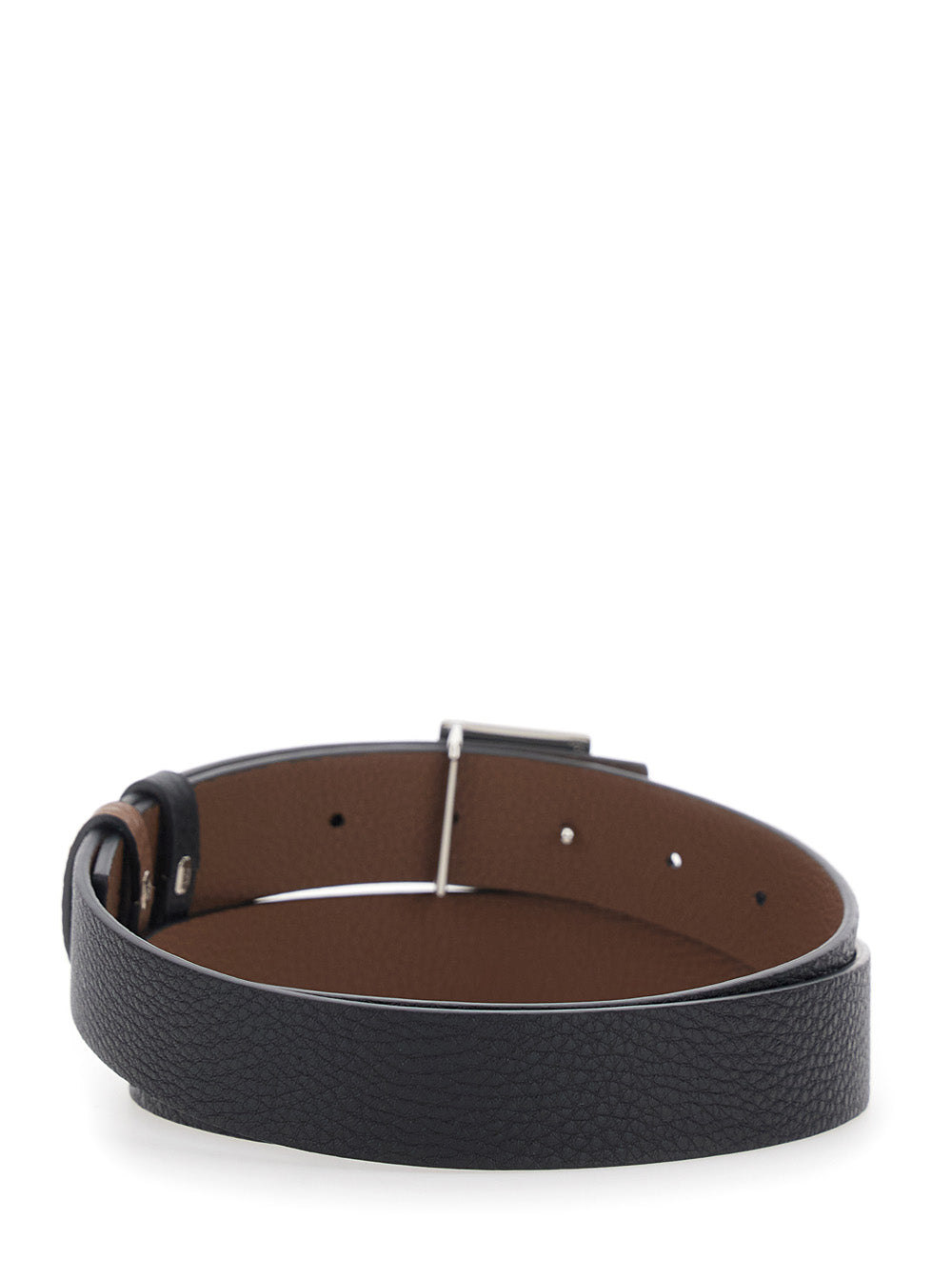 Fendi Men Black Reversible Belt With Ff Plate In Leather For Men FENDI