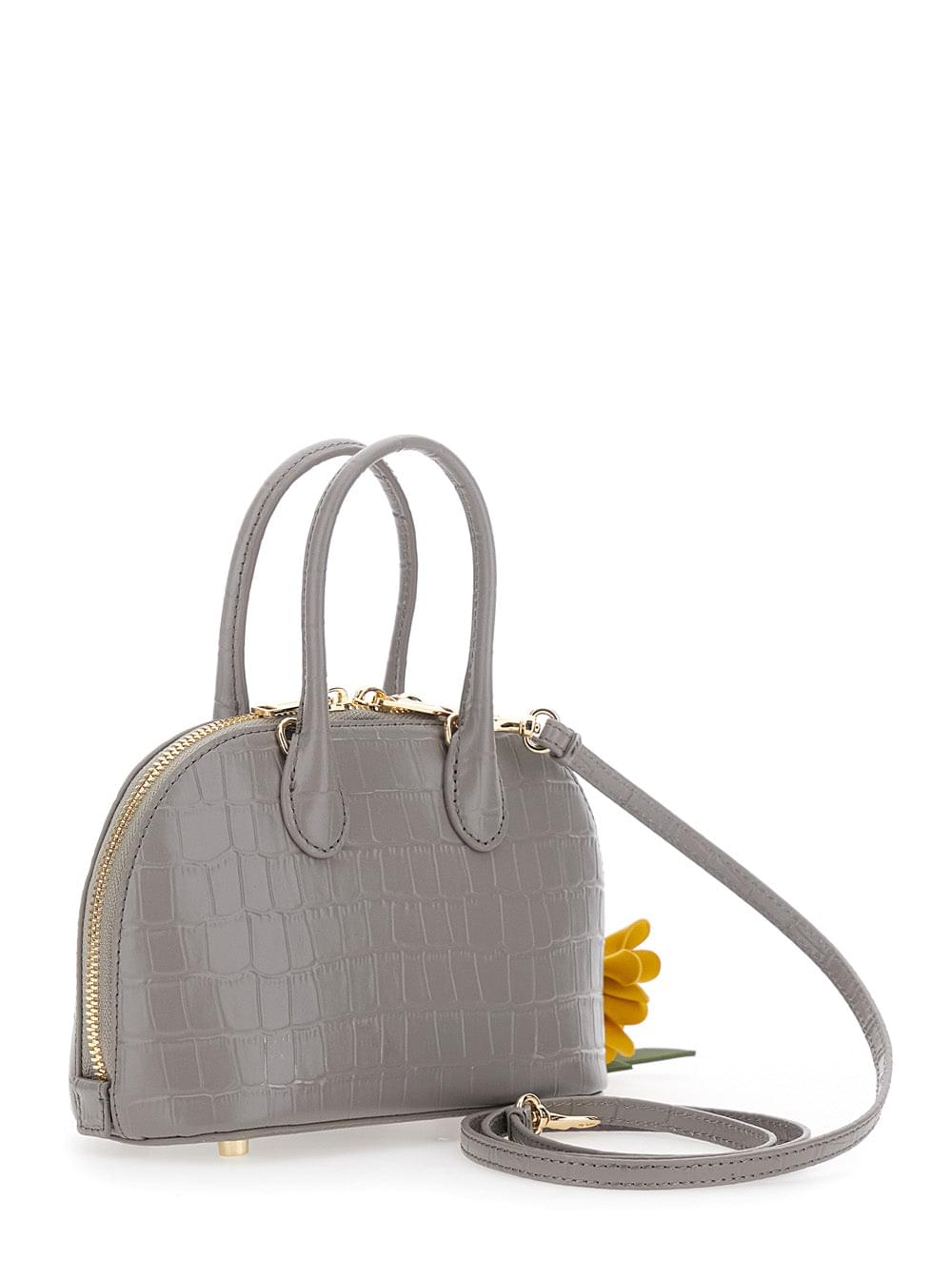 Self-Portrait Women Mini Bag Croc Leather Toast With Handles And Gray Leather Shoulder Strap Unisex SELF-PORTRAIT