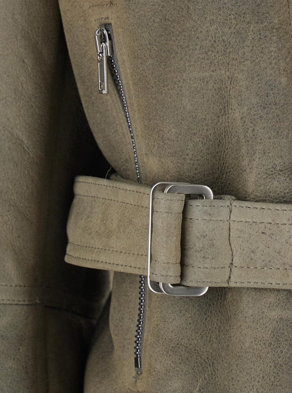 Rick Owens Women Cropped Flight Shearling With High Collar And Long Sleeves In Leather Gray Men RICK OWENS