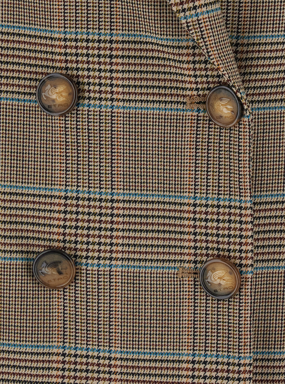 Etro Women Beige Double-Breasted Jacket With Peak Lapels And Check Motif In Wool Blend For Women ETRO