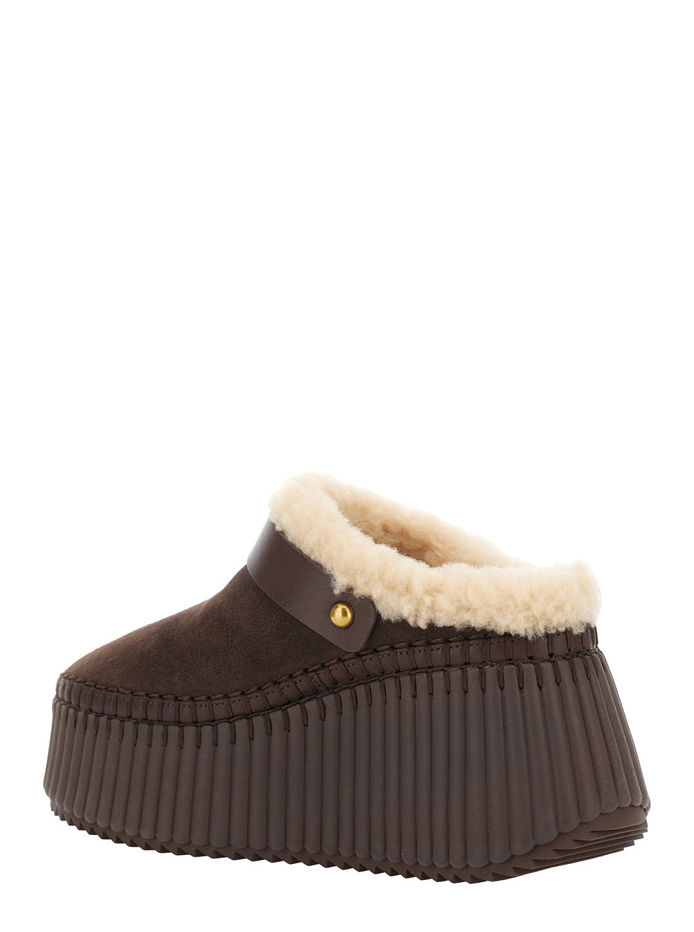 Chloé Women Brown Mule With Fur Lining And Leather Sole CHLOE