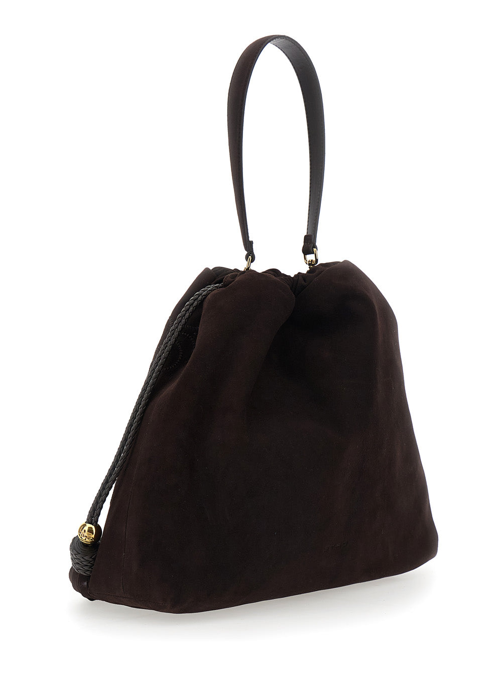 Etro Women 'Kalispera' Black Shoulder Bag With Drawstring Closure And Embroidery In Suede For Women ETRO