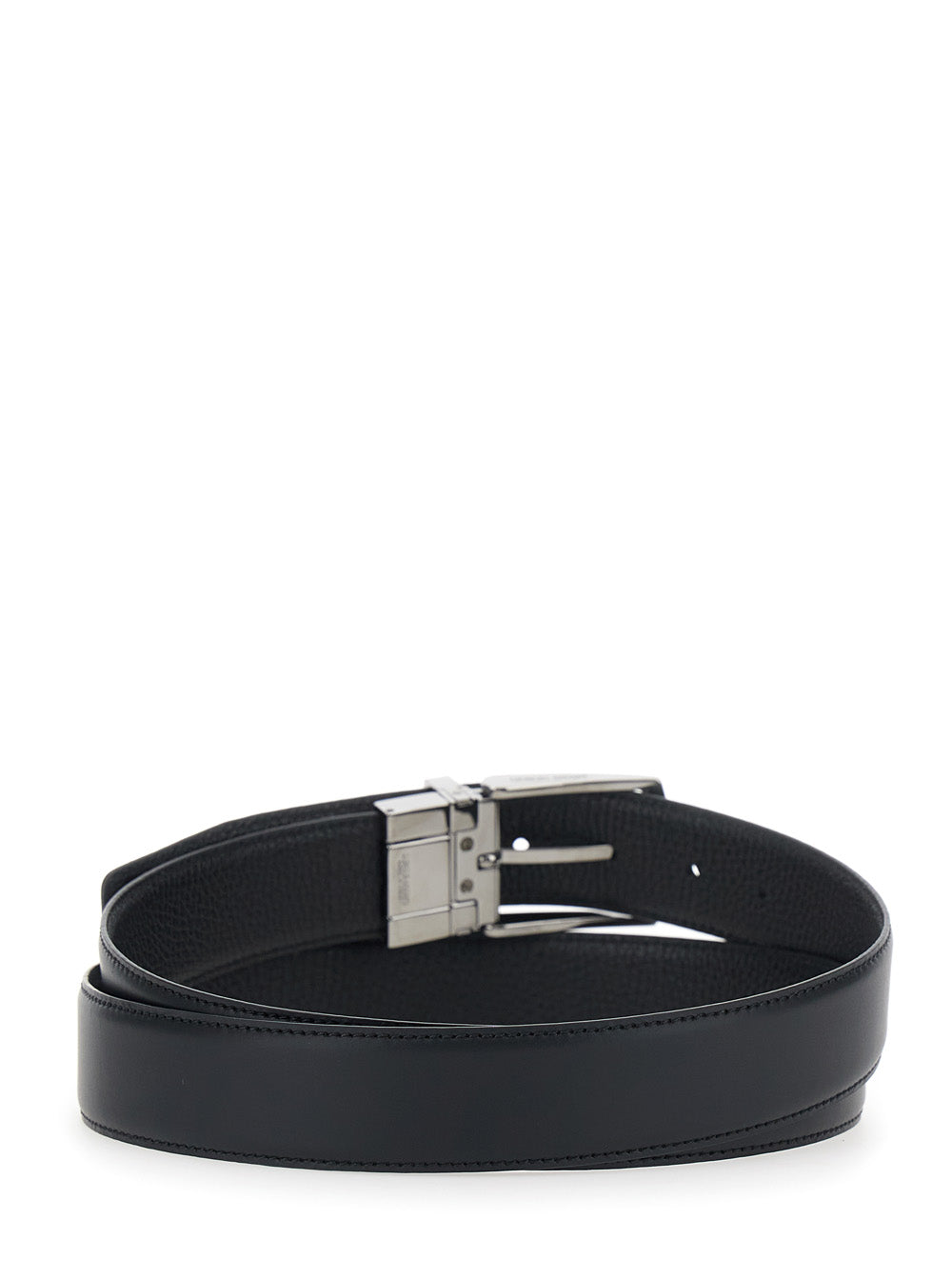 Giorgio Armani Men Reversible Belt With Metal Buckle And Logo, Tech Fabric, Black, Unisex GIORGIO ARMANI