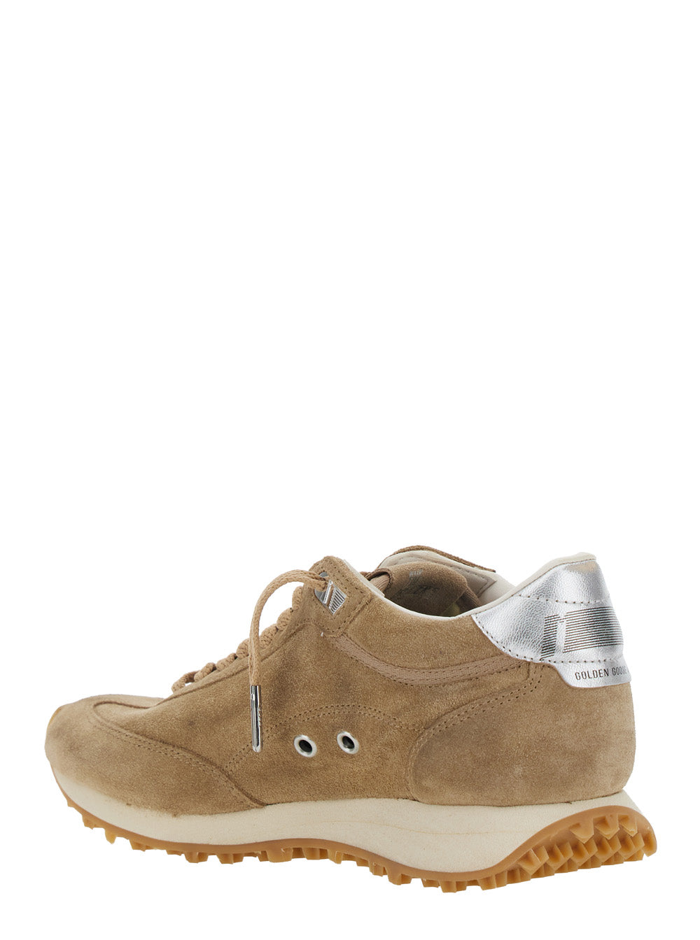 Golden Goose Women Running Marathon Sneakers With Suede Upper And Laminated Leather Beige Star Unisex GOLDEN GOOSE