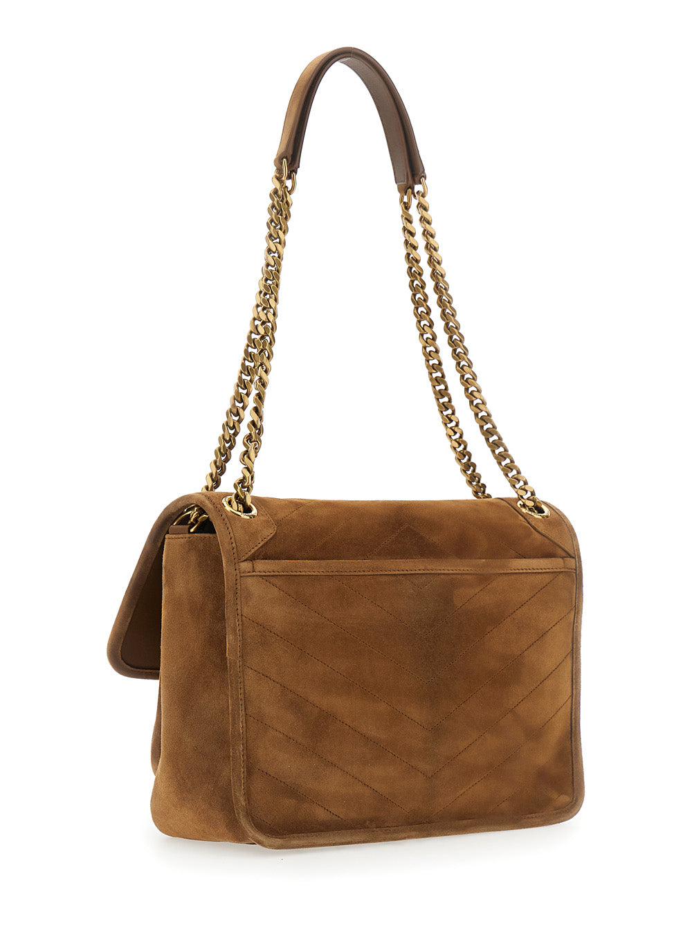 Saint Laurent Women 'Niki Medium' Brown Crossbody Bag With Metal Ysl Plaque On The Front In Suede For Women SAINT LAURENT