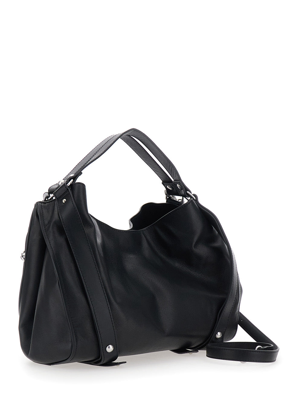 Diesel Women 'D-One' Black Shoulder Bag With Logo On The Front And Decorative Straps With Buckles In Leather For Women DIESEL