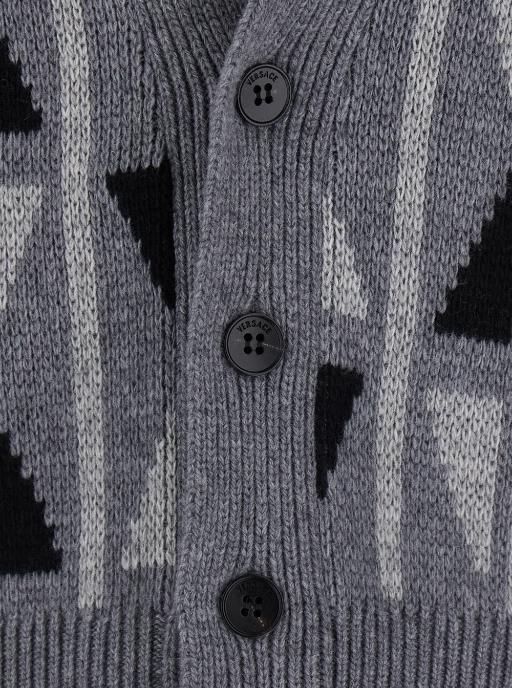 Versace Men Gray Sweater With Medusa Details On The Leather Front VERSACE
