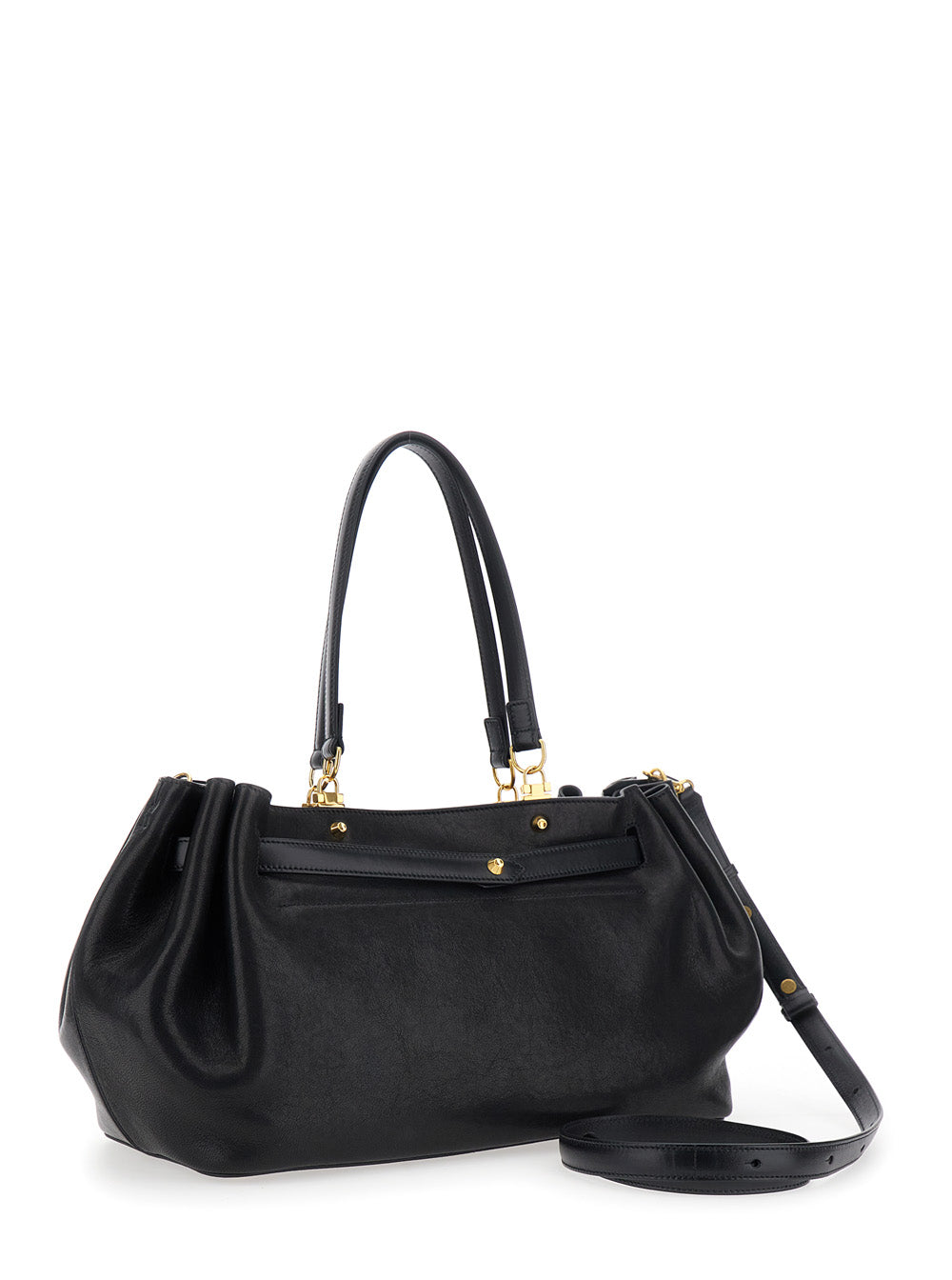 Balenciaga Women 'Fan' Black Medium Shoulder Bag With Adjustable And Removable Shoulder Strap And Logo Lettering On The Front In Leather For Women BALENCIAGA