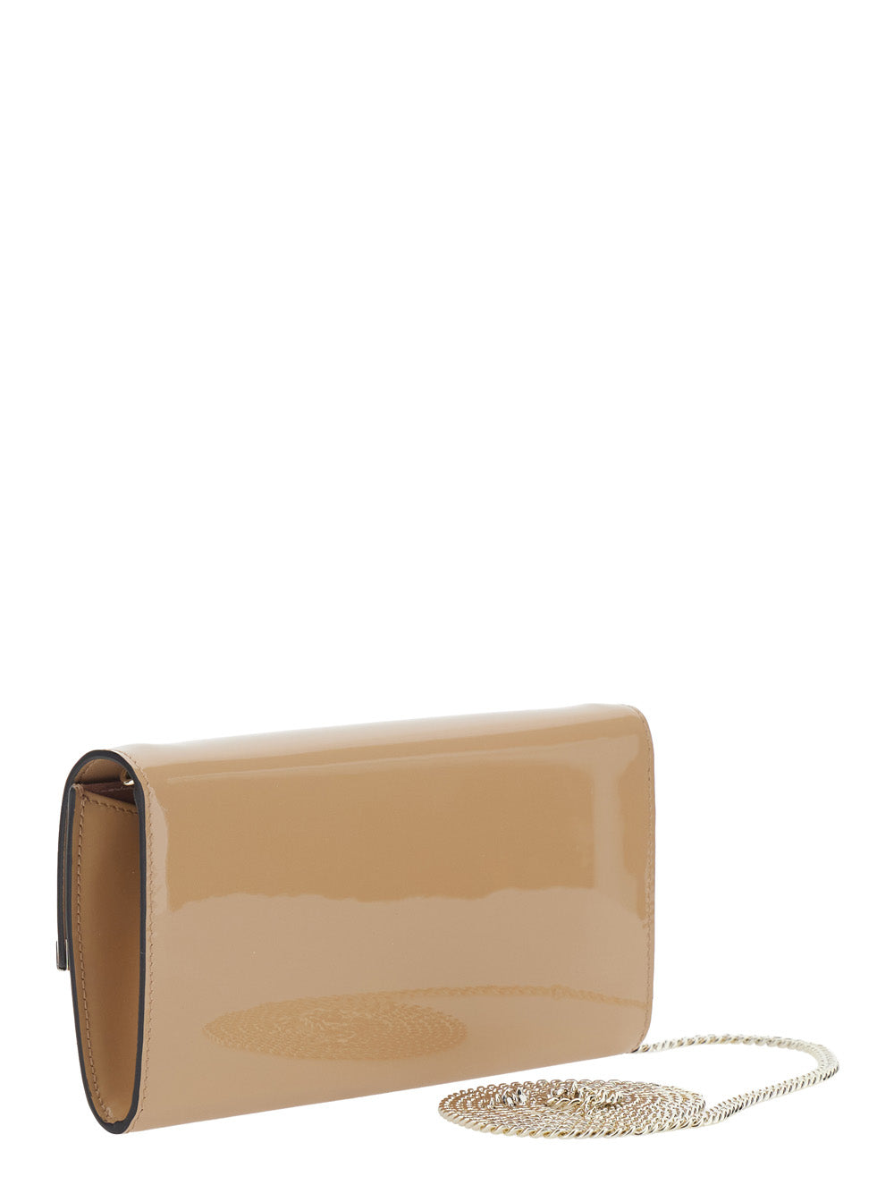Jimmy Choo Women 'Emmie' Beige Clutch With Chain Shoulder Strap And Logo Lettering Plaque On The Front In Leather Woman JIMMY CHOO