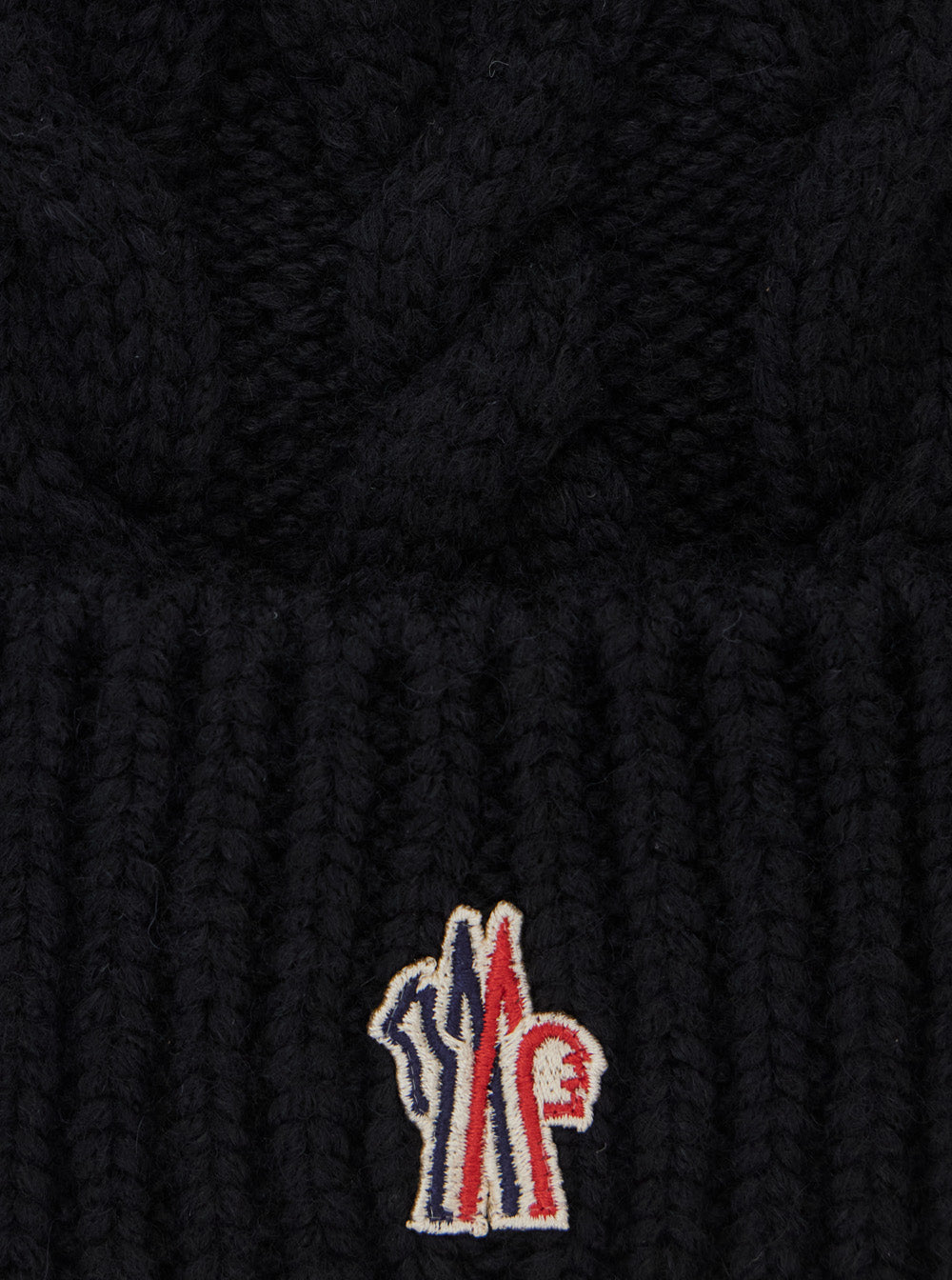 Moncler Grenoble Women Black Beanie With Logo Patch On The Front And Cable-Knit Design In Wool Blend For Women MONCLER GRENOBLE