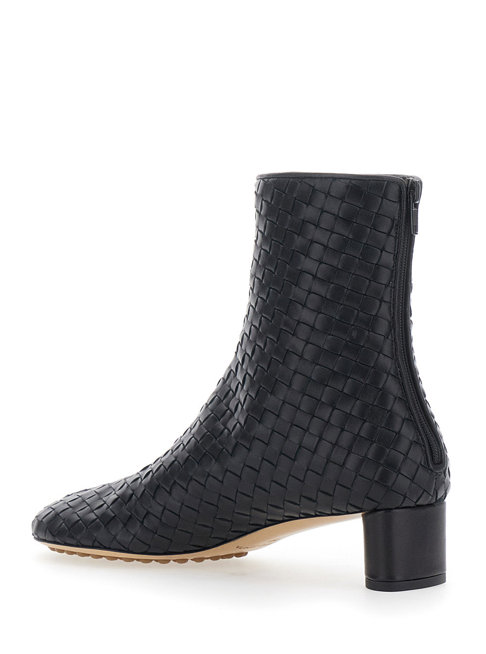 Bottega Veneta Women 'Cherry' Black Ankle Boots With All-Over Intreccio Design In Leather Women BOTTEGA VENETA