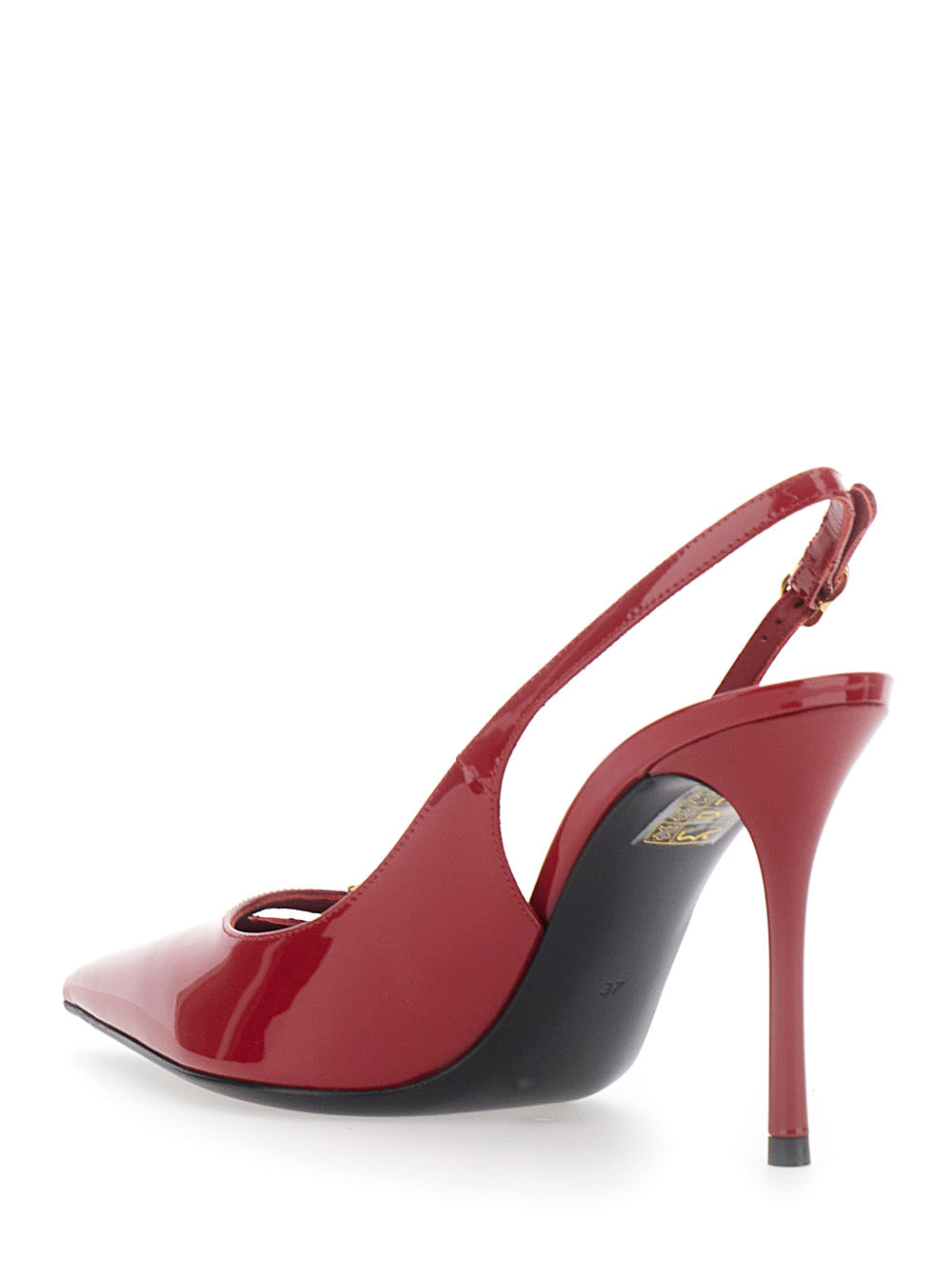 Dolce & Gabbana Women Red Slingback Décolleté With Ankle Strap And Logo Plate In Patent Leather Women DOLCE & GABBANA