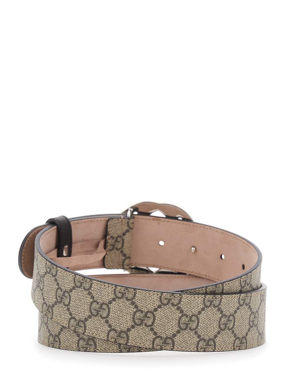 Gucci Men Beige Belt With Interlocking Gg Buckle Closure In Gg Canvas For Men