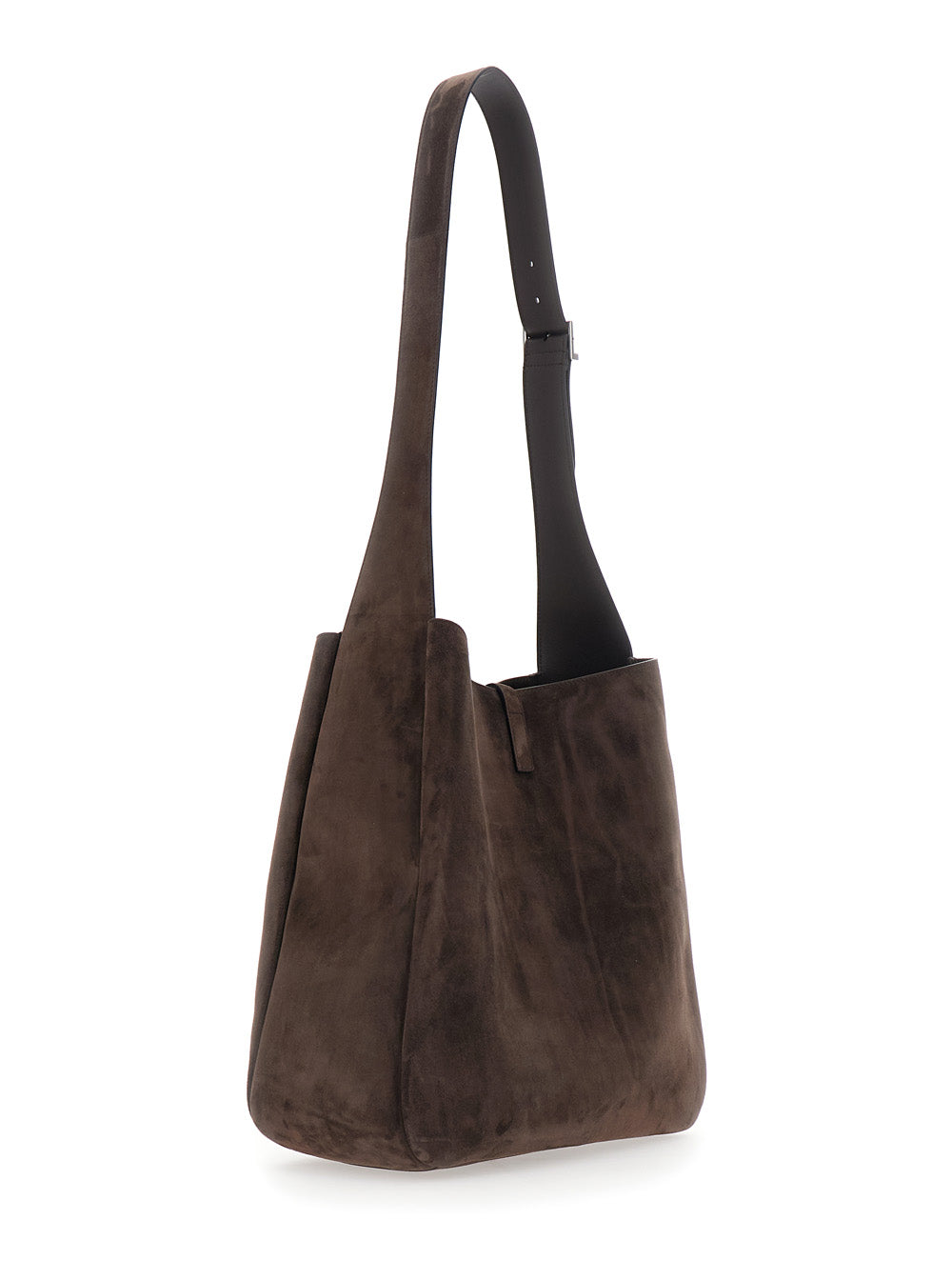 Saint Laurent Men Brown Shoulder Bag With Shoulder Strap And Cassandre Buckle Closure On The Front In Suede For Men SAINT LAURENT