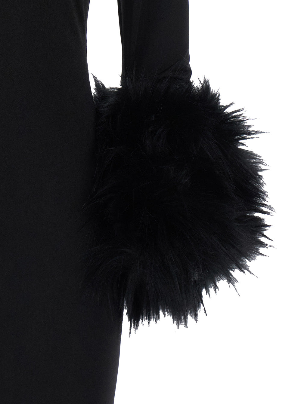 The Andamane Women 'Tyla' Black Long Dress With Off-Shoulder Design And Eco-Fur Cuffs In Tech Fabric For Women THE ANDAMANE