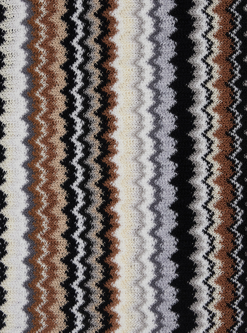 Missoni Women Brown Scarf With All-Over Zigzag Motif And Fringed Hem In Wool Blend For Women MISSONI