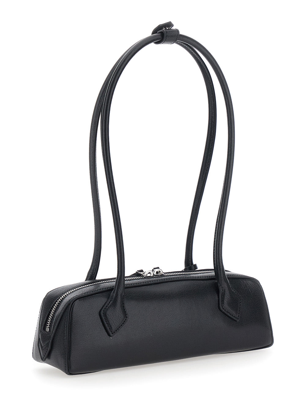 Alaia Women 'Teckel' Black Small Shoulder Bag With Logo Lettering And Logo Plaque On The Front In Leather For Women ALAIA
