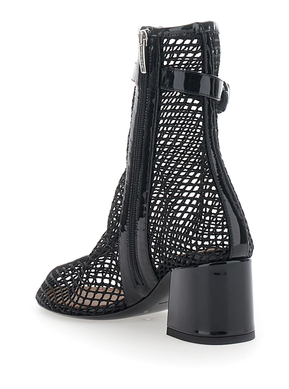 Alaia Women Ankle Boots With Mesh And High Heel In Black Leather For Women ALAIA