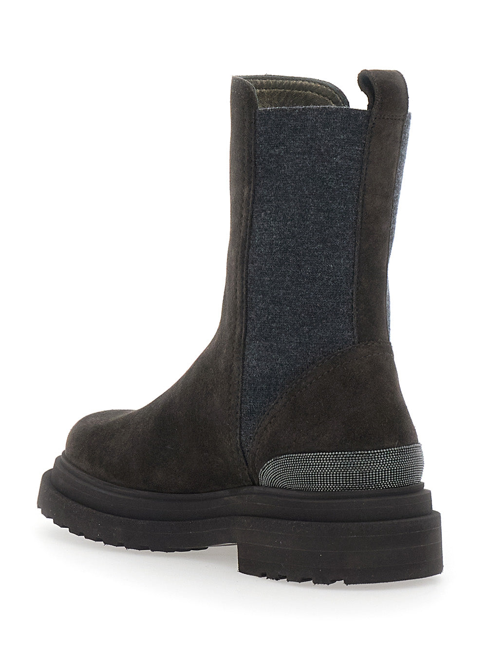 Brunello Cucinelli Women Brown Ankle Boots With Monili Strap At The Back In Suede For Women