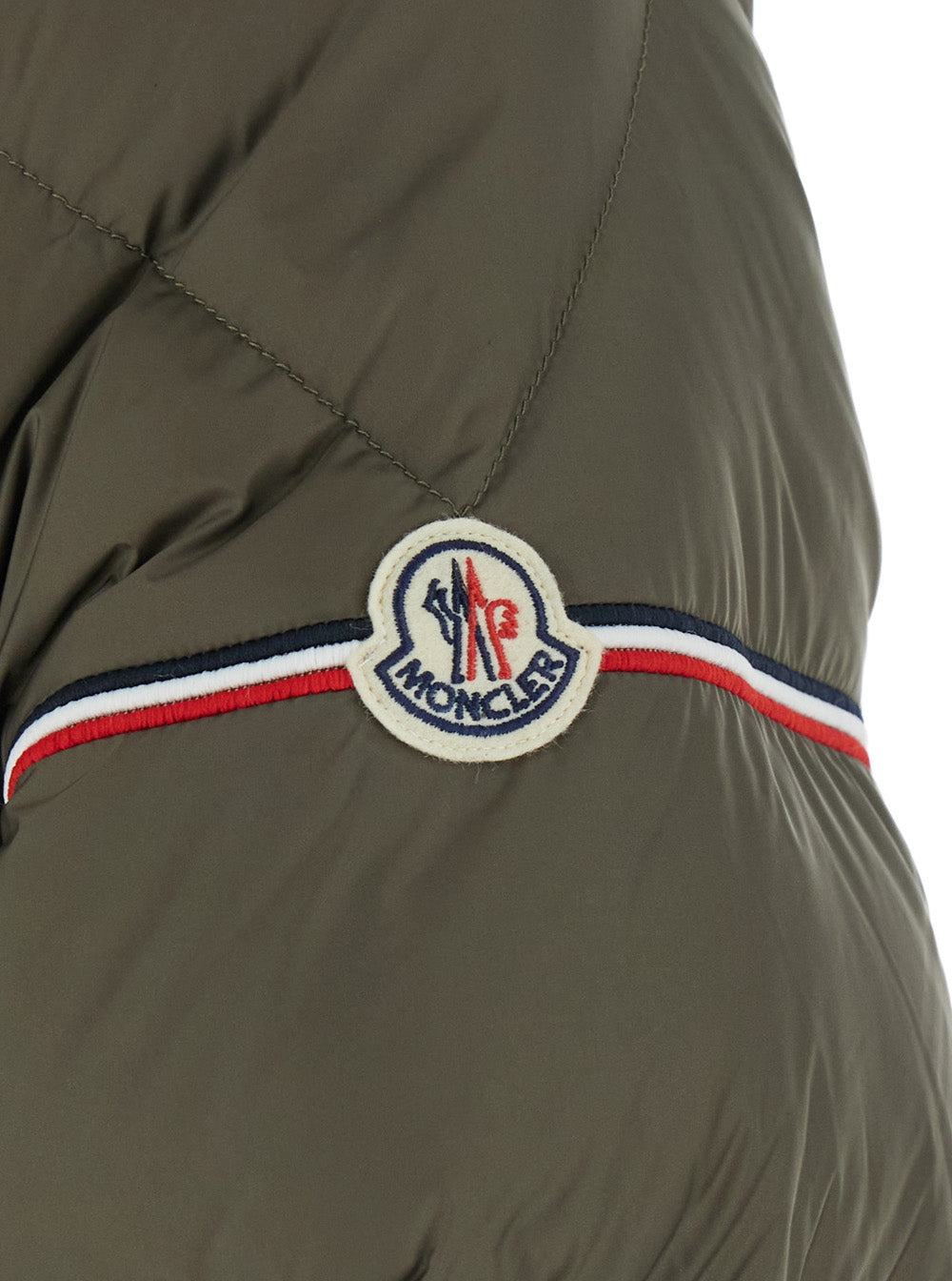 Moncler Men 'Ravenlock' Green Down Jacket With Applied Logo Patch On The Sleeve In Tech Fabric For Men MONCLER