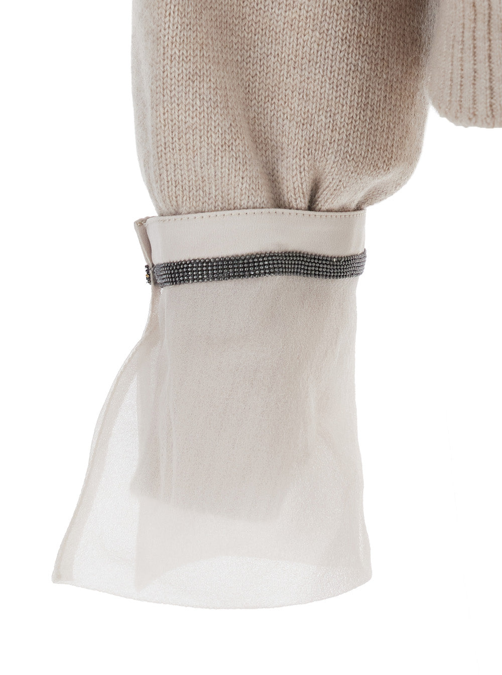 Brunello Cucinelli Women Beige Crewneck Sweater With Monile Detail On The Cuffs In Cashmere For Women BRUNELLO CUCINELLI