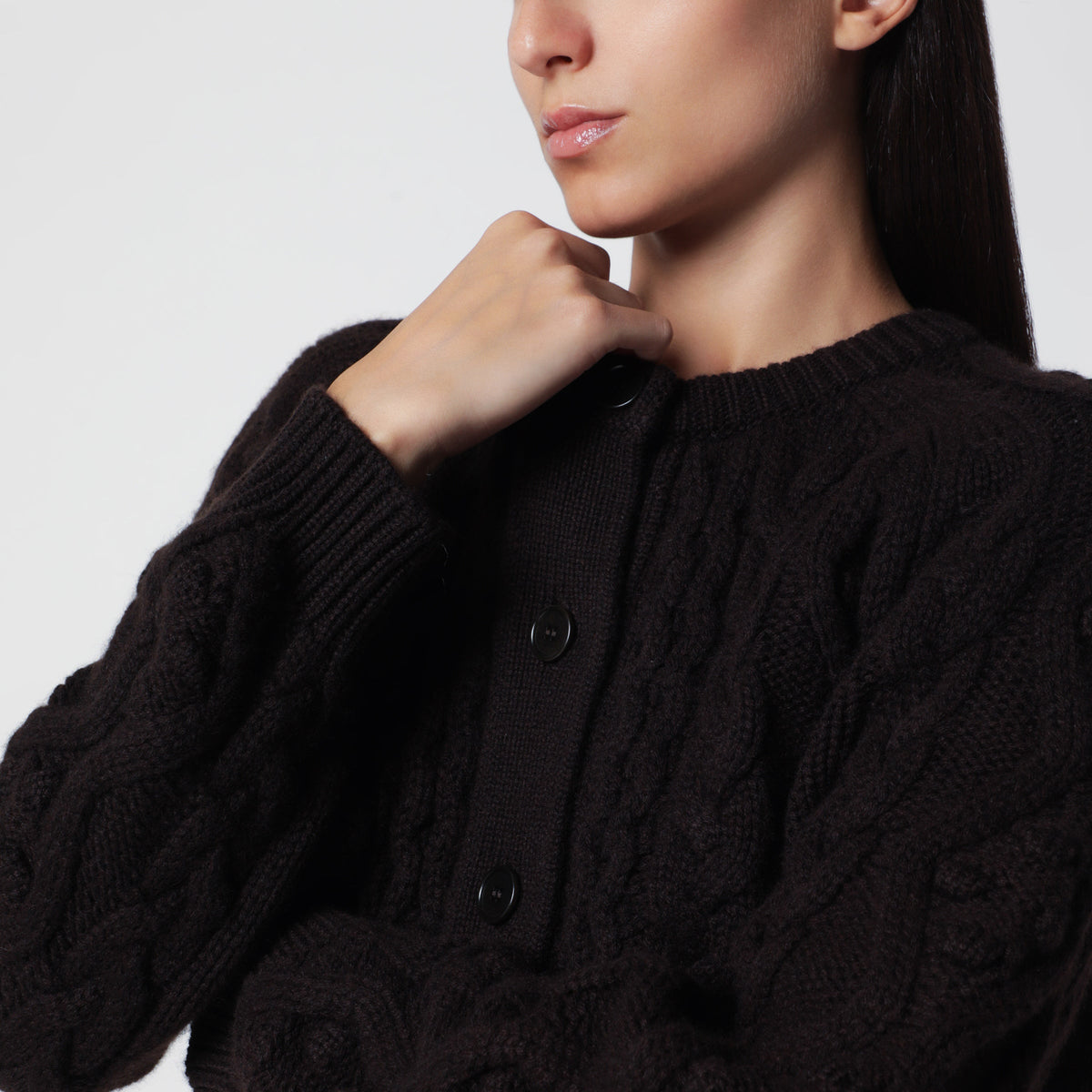 Lisa Yang Brown Cable-Knit Cashmere Cardigan Women LISA YANG