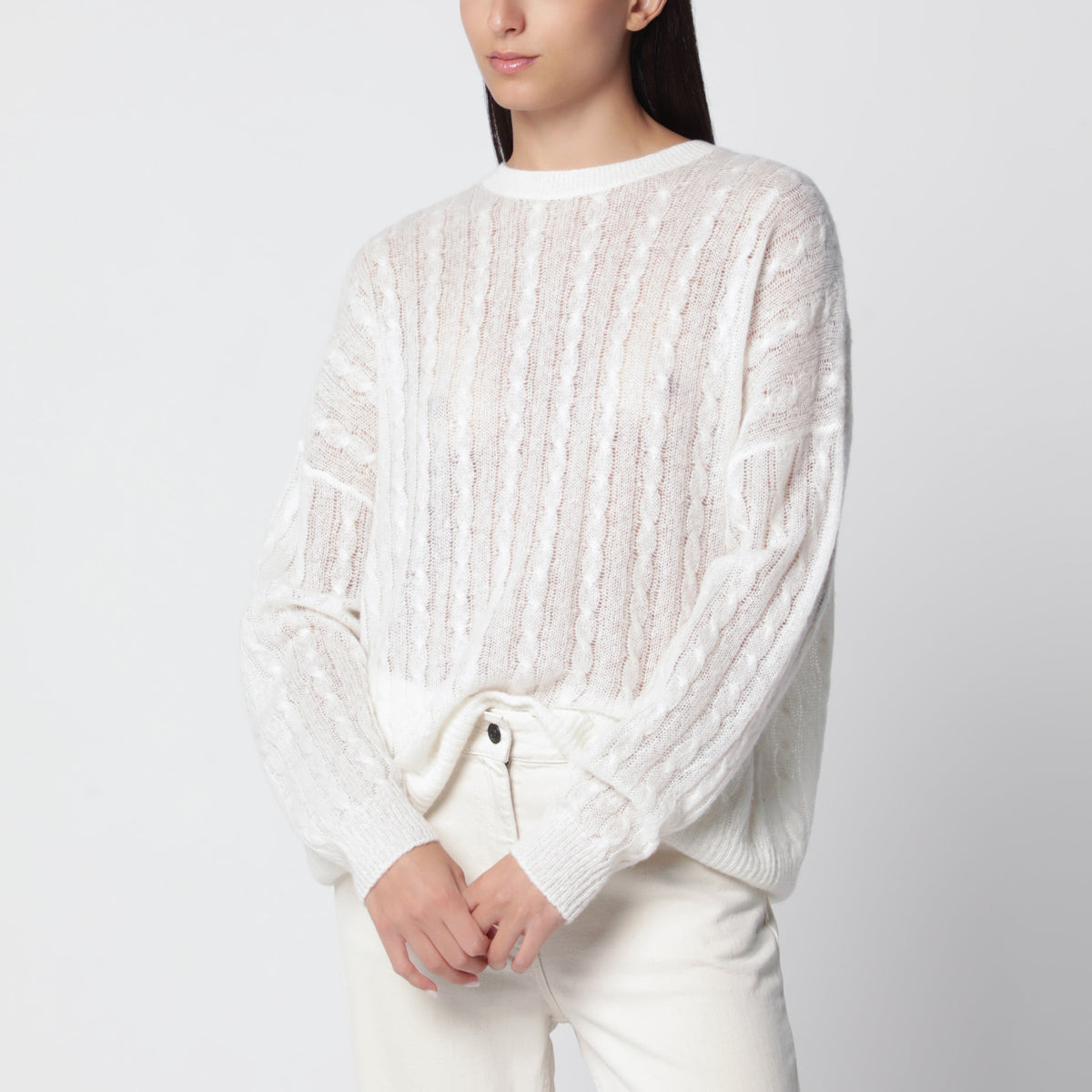 Lisa Yang Cream Cable-Knit Amabel Cashmere-Silk Sweater Women LISA YANG