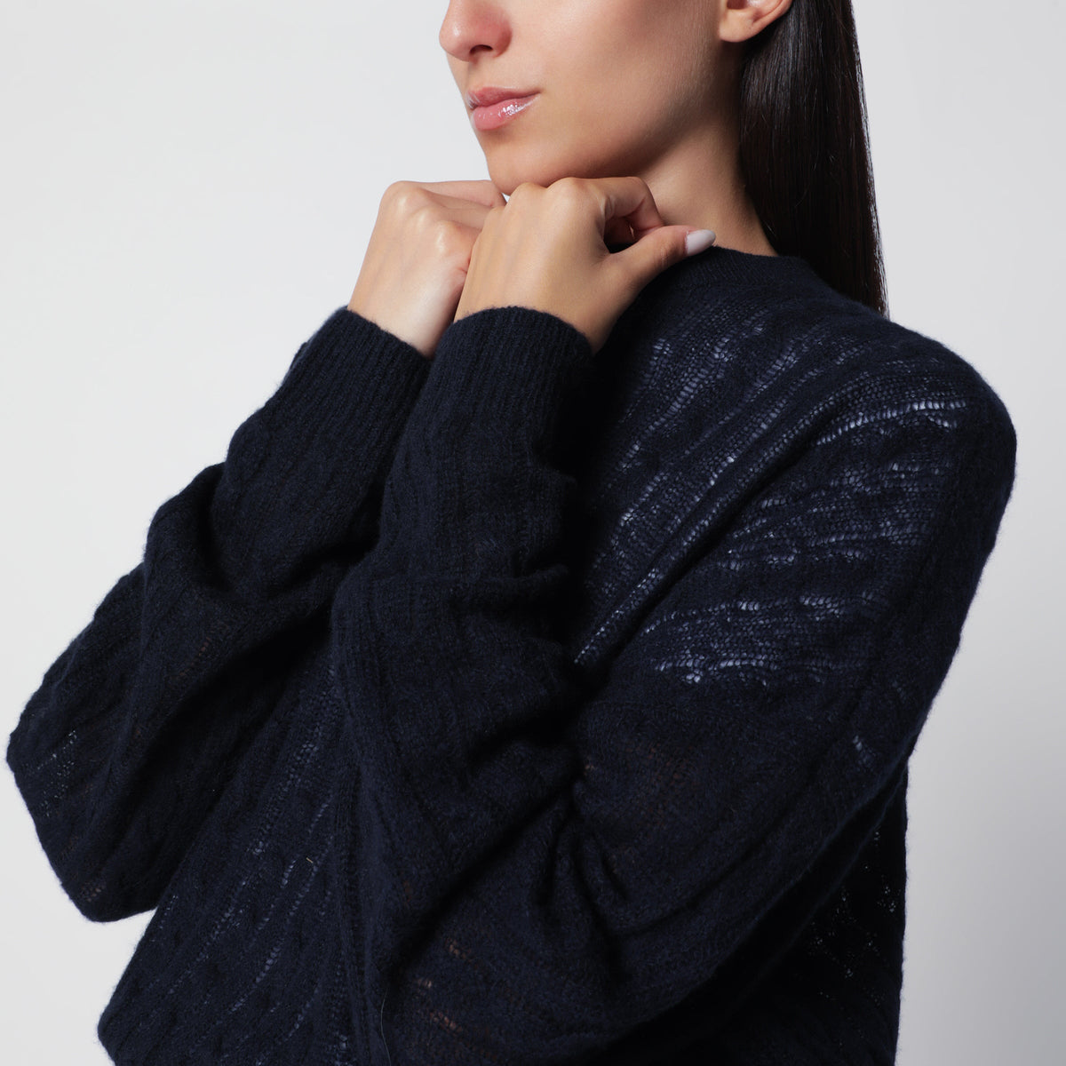 Lisa Yang Navy Cable-Knit Amabel Cashmere-Silk Sweater Women LISA YANG