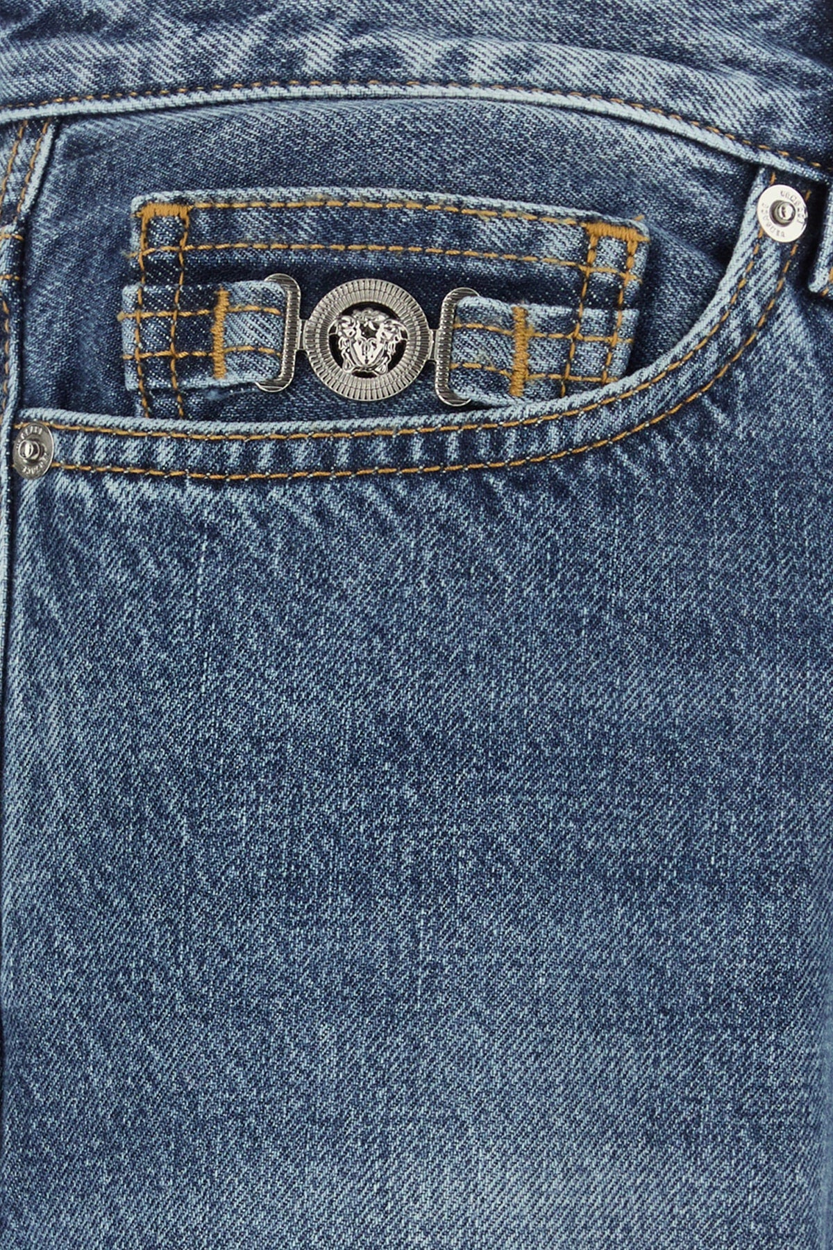 Versace Men Pant Denim Stone Wash Blue Denim Fabric + Barocco