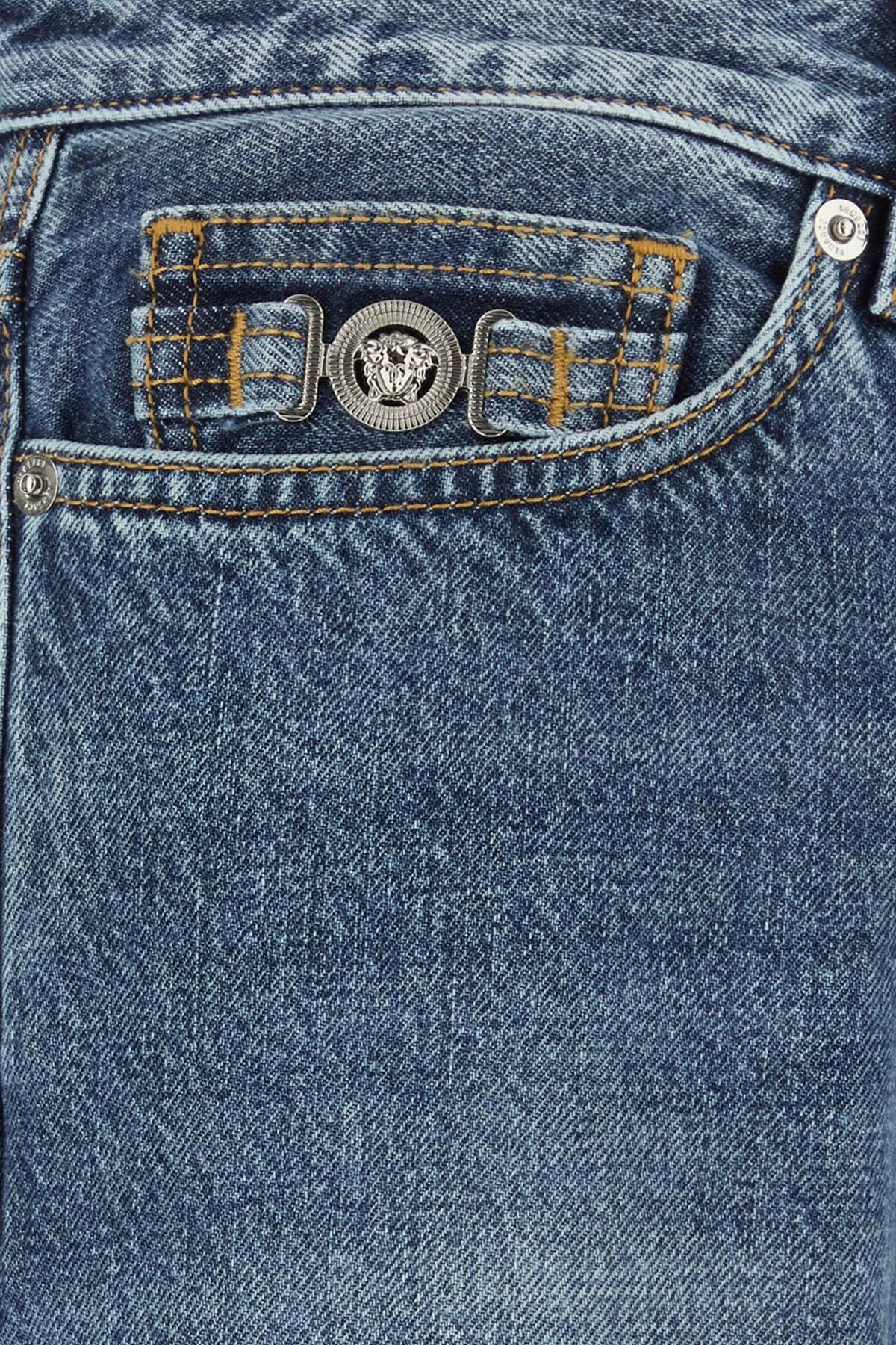 Versace Men Pant Denim Stone Wash Blue Denim Fabric + Barocco