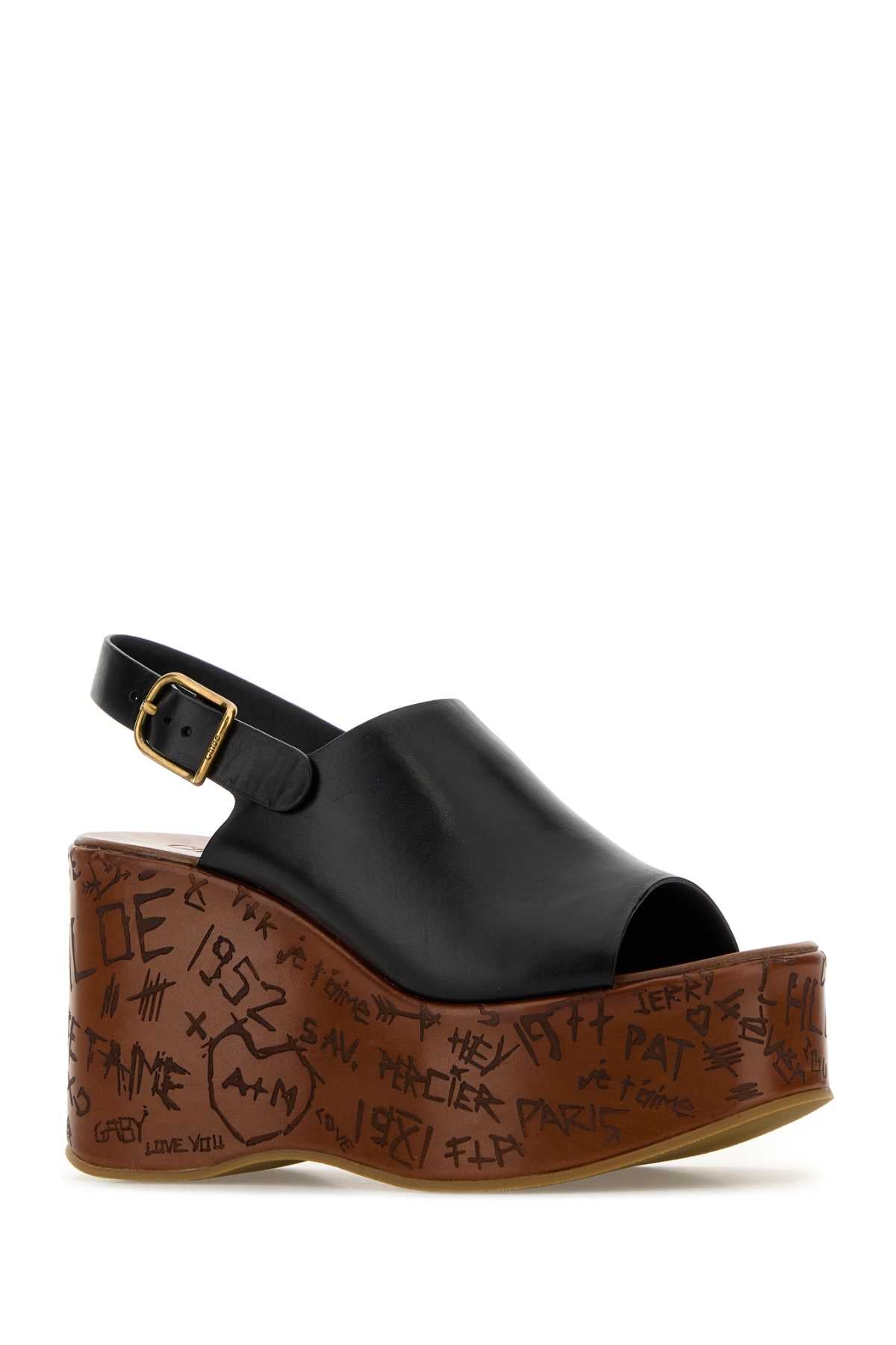 Chloe Women Black Leather Maxime Wedges CHLOE