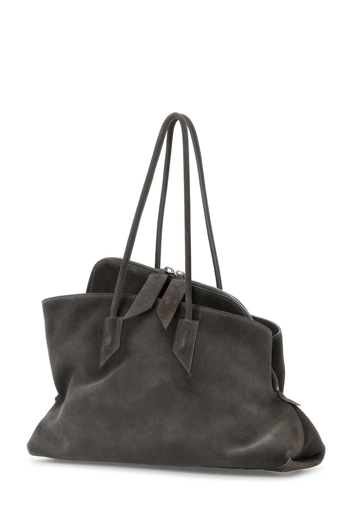 The Attico Women Grey Suede Medium La Passeggiata Shoulder Bag THE ATTICO