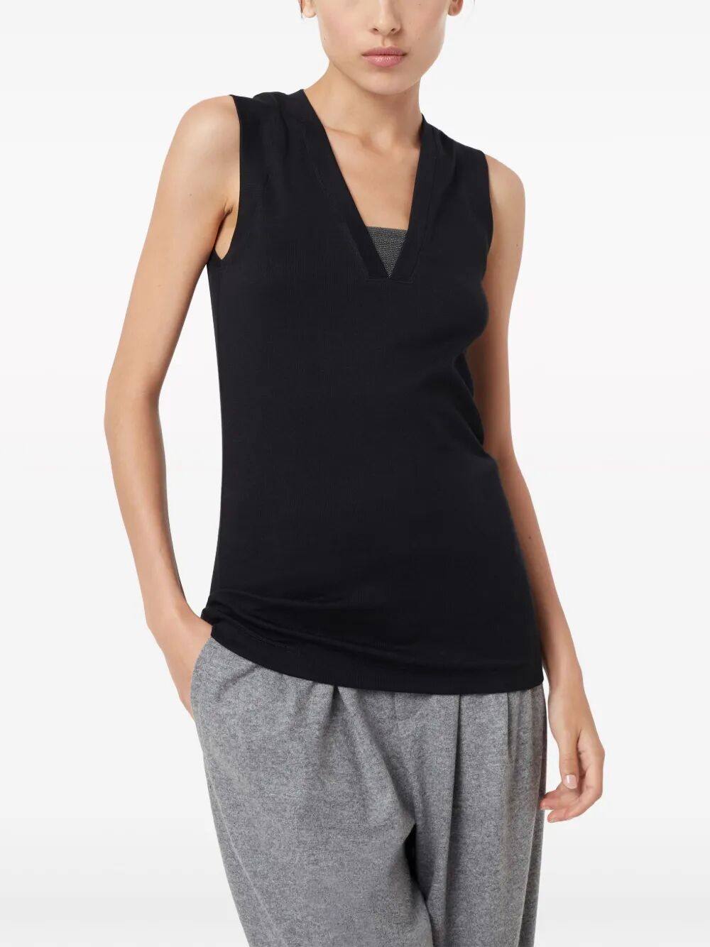 Brunello Cucinelli Women Stretch Cotton Jersey Tank Top With Precious Faux-Layering BRUNELLO CUCINELLI