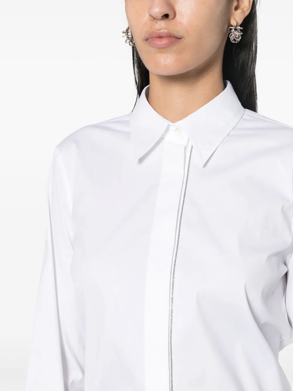 Brunello Cucinelli Women Stretch Cotton Poplin Shirt With Shiny Trim BRUNELLO CUCINELLI