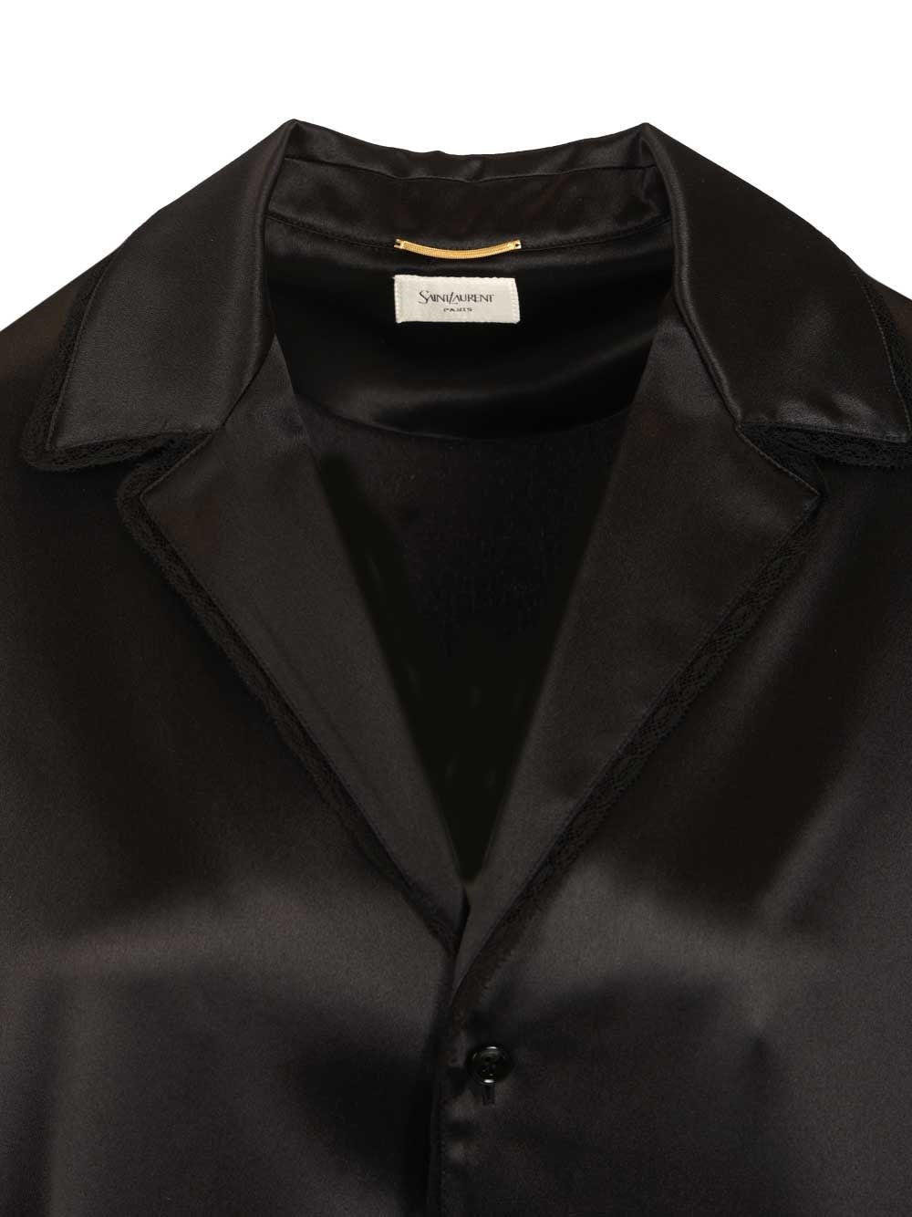 Saint Laurent Women Silk Satin Shirt With Lace Edges SAINT LAURENT