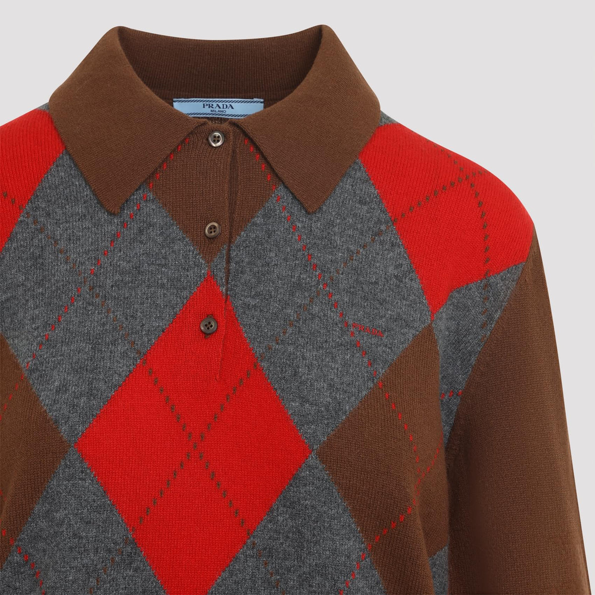 Prada Argyle Knit Polo Sweater Women PRADA