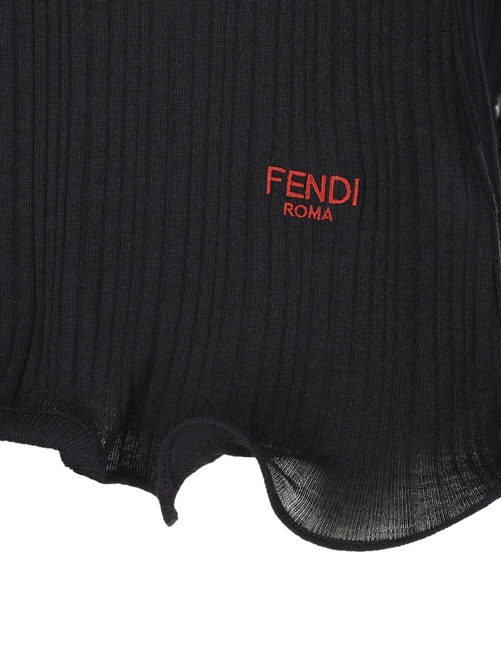 Fendi Women V-Neck Ribbed Top With Ruffles FENDI