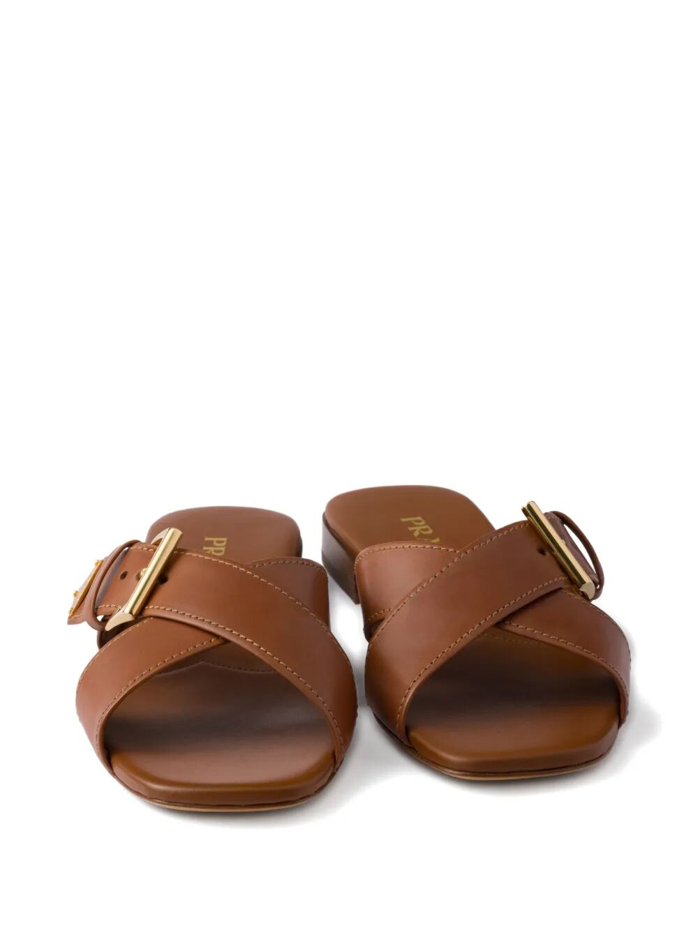 Prada Women Leather Crisscross Slides With Buckle PRADA