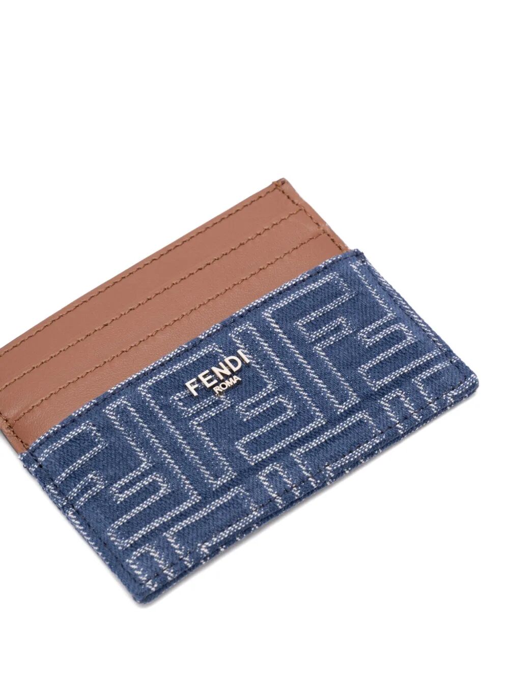 Fendi Men Leather And Denim-Effect Ff Jacquard Card Holder FENDI