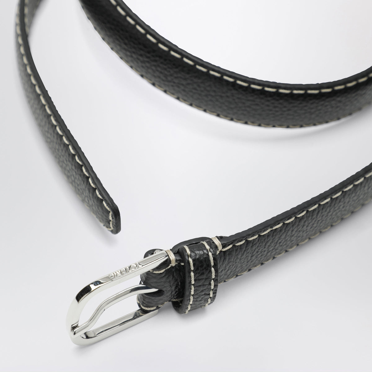 Toteme Slim Hammered Leather Belt In Black Women TOTEME