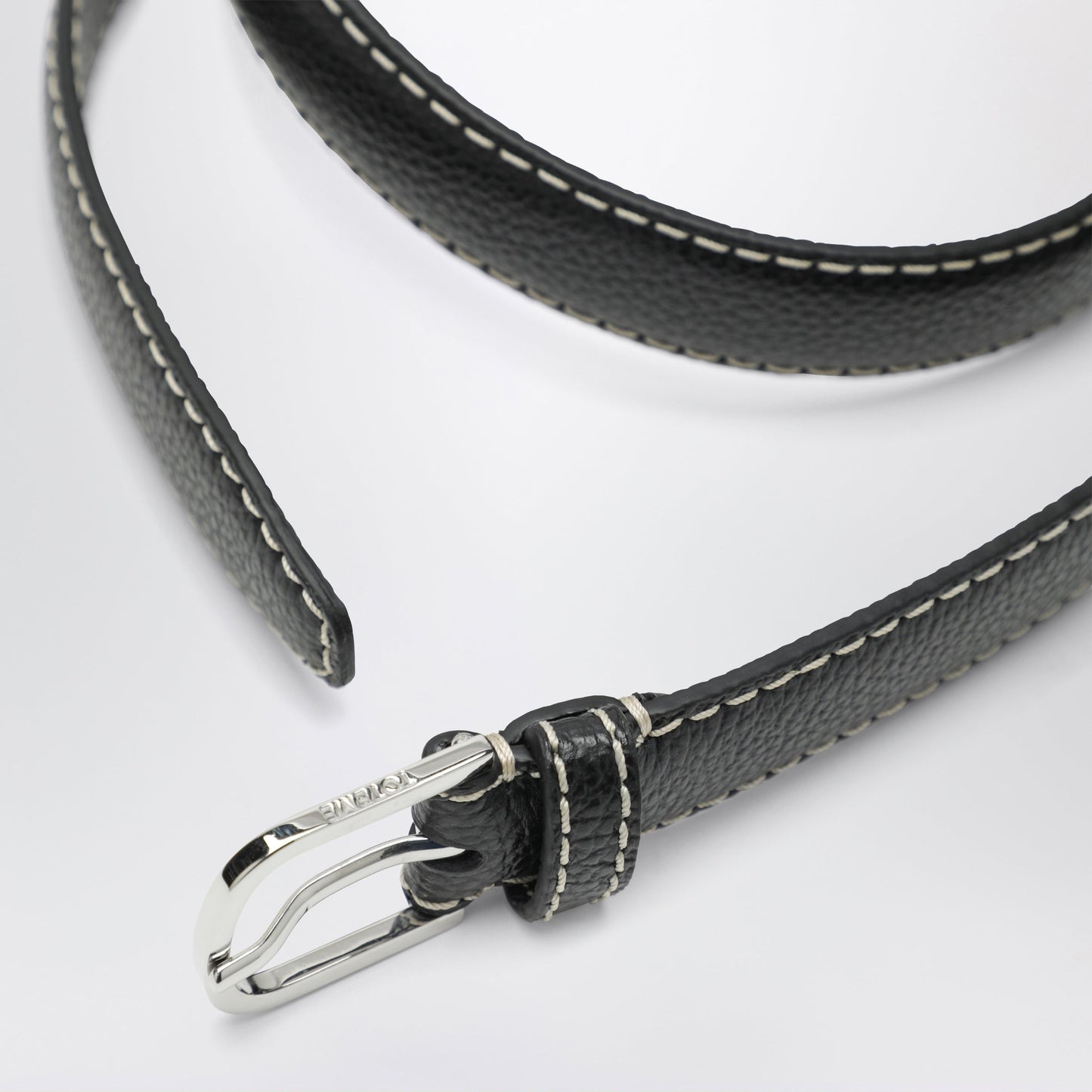 Toteme Slim Hammered Leather Belt In Black Women TOTEME