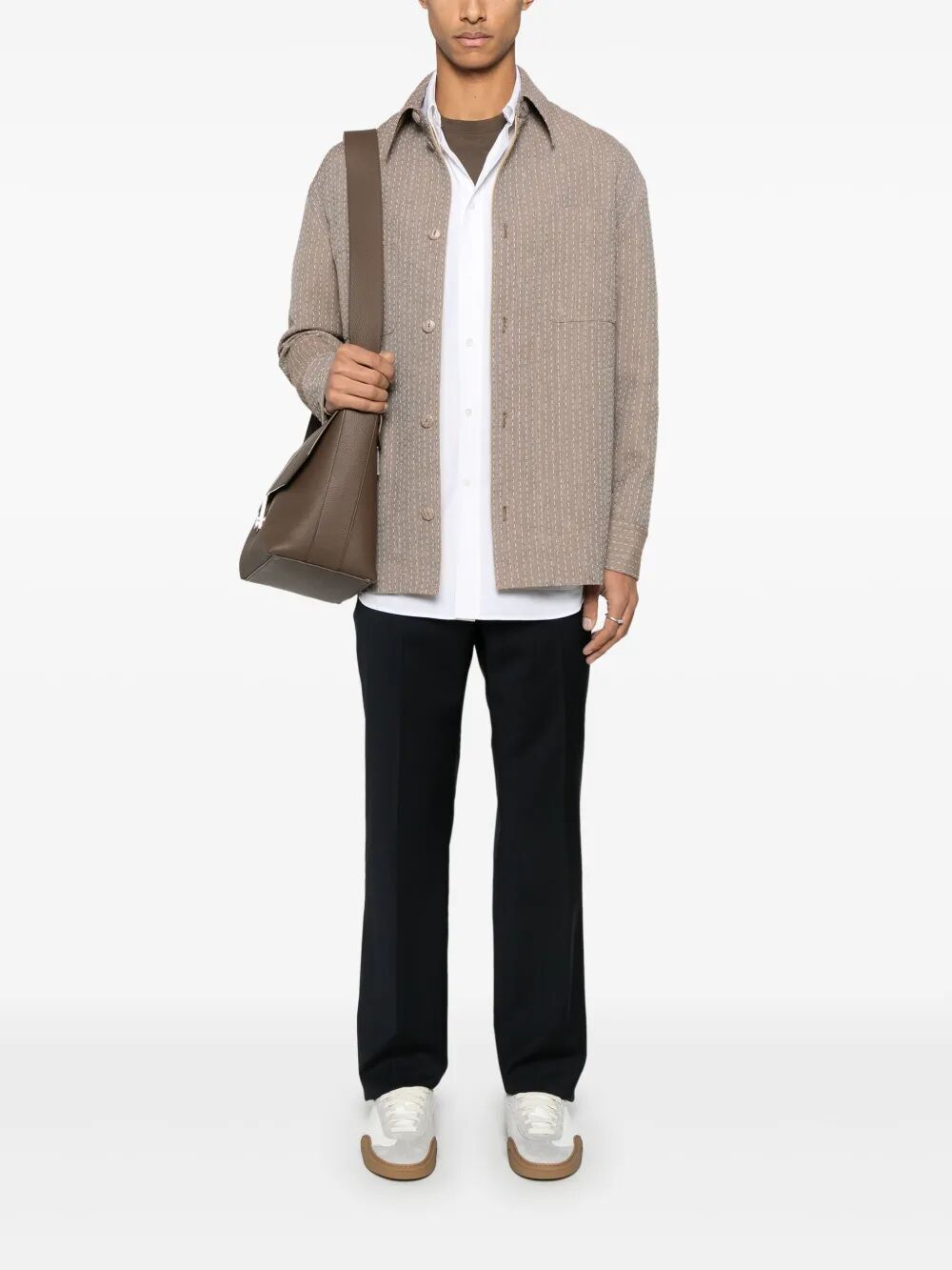 Fendi Men Topstitched Fendi Roma Lettering Cotton Shirt FENDI