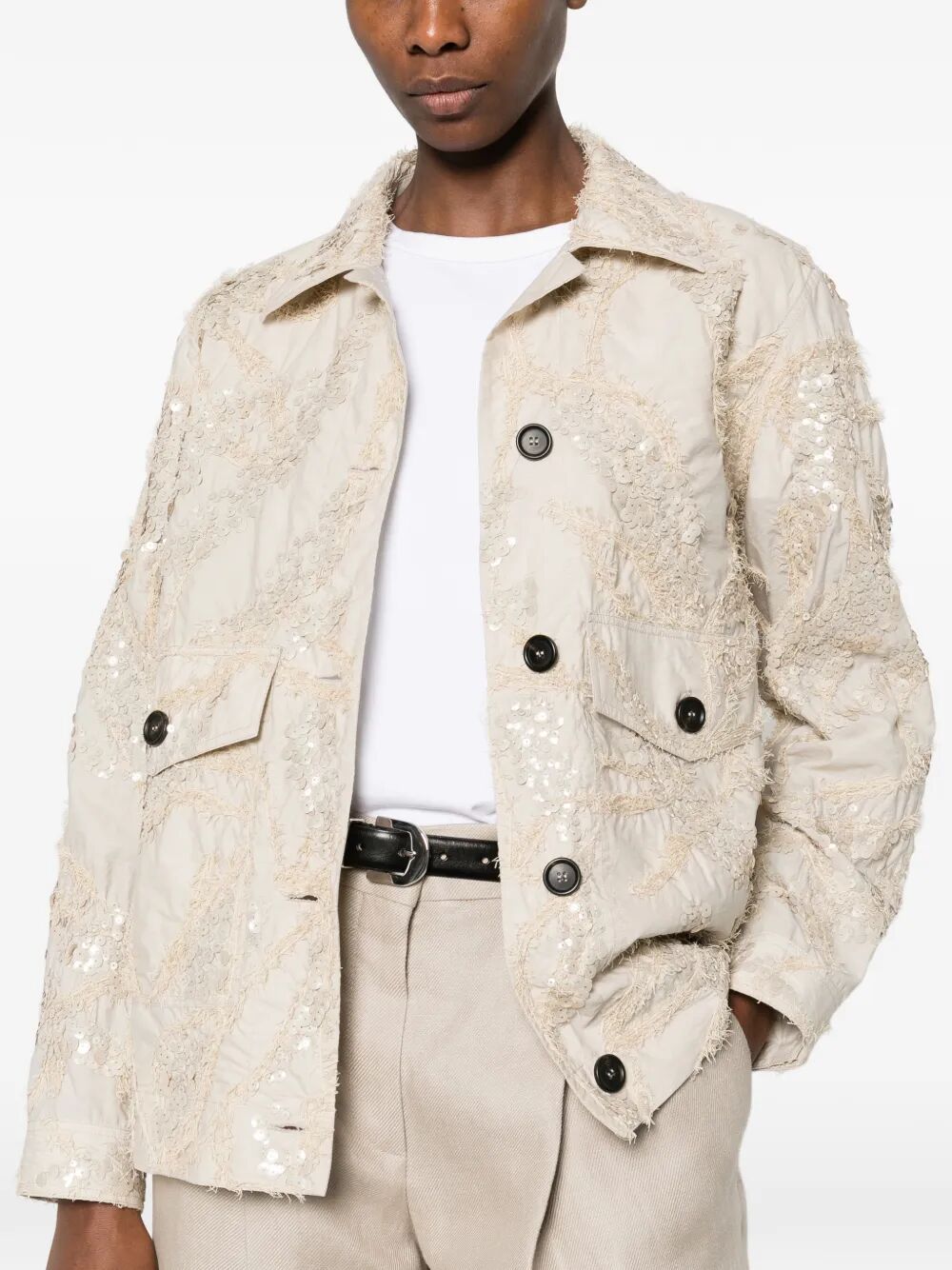 Brunello Cucinelli Women Dazzling Seabed Embroidery Outerwear Jacket In Techno Cotton Poplin BRUNELLO CUCINELLI
